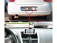 Lescars Rückfahrkamera im Nummernschildhalter iOS/Android(refurbished); Solar-Rückfahrkameras mit Monitor 