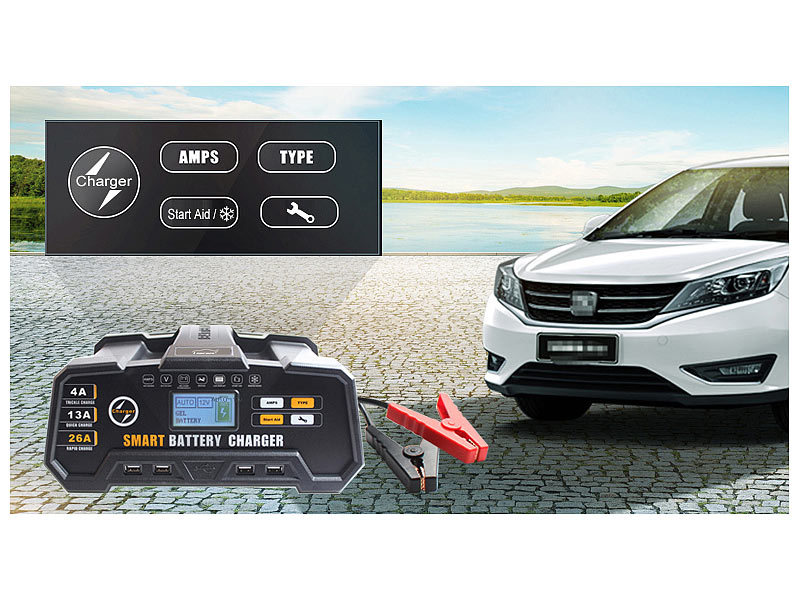 Lescars Autobatterie Ladegerät: Intelligentes KFZ-Ladegerät für 6V/12V,  LiFePO-kompatibel (3A), BMS (Kfz Batterie Ladegerät, Ladegerät Motorrad